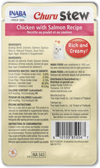 INABA Churu Stew for Cats, Broth Gelée with Shredded Chicken Side Dish Pouch with Vitamin E, Chicken with Salmon Recipe