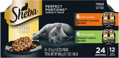 Sheba Perfect Portions Wet Cat Food Cuts in Gravy Variety Pack, Roasted Chicken Entree, and Tender Turkey Entree