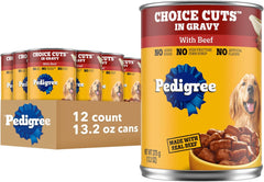 Pedigree Choice Cuts in Gravy Adult Canned Soft Wet Dog Food, Beef, 13.2 oz. Cans (12 Count, Pack of 1)