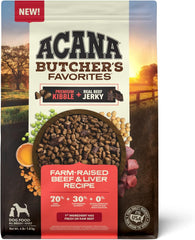 ACANA Butcher's Favorites Dry Dog Food, Farm-Raised Beef & Liver Recipe, Dry Kibble and Beef Jerky Pieces