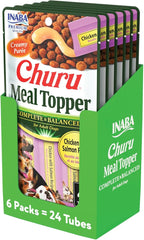 INABA Churu Meal Topper for Dogs, Complete & Balance, Creamy, Lickable Purée Dog Food Topper, 0.5 Ounce Tube, 24 Tubes (4 per Pack), Chicken with Salmon Recipe