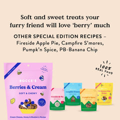 Bocce's Bakery 'Berries & Cream Treats for Dogs, Wheat-Free Everyday Dog Treats, Made with Real Ingredients, Baked in The USA, All-Natural Soft & Chewy Cookies, Cream Cheese & Blueberry, 6 oz