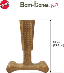SPOT Bam-Bones Plus T-Bone, Bamboo Fiber & Nylon Dog Chew, Durable for Aggressive Chewers, Non-Splintering, for Adult Dogs & Teething Puppies Under 60lbs, Chicken Flavor