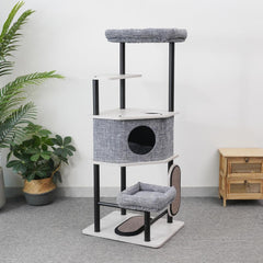 Petpals 54" High Heavy Duty Cat Tree with Durable Iron Frame and Laminated Board,Large Condo,Removable Top Bed,2 Replaceable Scratching Mats