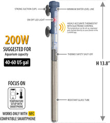 Sicce Scuba Aquarium Fish Tank Heater Smartphone Controlled via NFC Contactless App Adjustable | Submersible for Marine Saltwater and Freshwater | Run Dry Protection