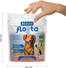 N-Bone FLOSSta Dental Chews for Dogs – Natural Beef Liver Flavor, No Dyes, Grain-Free, Breath Freshening, Plaque & Tartar Control, Digestible Teething Aid
