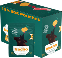 Made by Nacho Wet Cat Food, Cuts in Gravy, Limited Ingredients, Grass-Fed Grain Finished Beef Recipe with Bone Broth for Extra Hydration, (12) 3 oz. Pouches