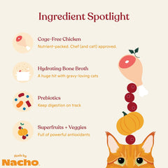 Made by Nacho Wet Cat Food, Cuts in Gravy, Limited Ingredients, Cage-Free Chicken Recipe with Bone Broth for Extra Hydration, (12) 3 oz. Pouches, Limited Ingredients