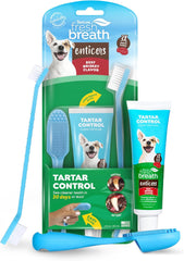 TropiClean Fresh Breath Oral Care Kit - Soft Bristle Finger Toothbrush - Dog Tooth Brushing Kit -