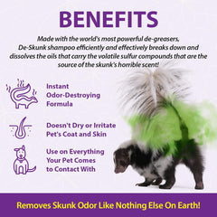 Odor Destroying Shampoo for Dogs – Formulated with Powerful De-Greasers, Skunk Odor Remover for Pets, Carpet, Furniture and More – Removes Skunk Smell Fast