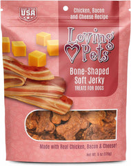 Loving Pets - Soft Chew Jerky (Bone-Shaped, Chicken, Bacon & Cheese Recipe) USA Made Dog Treats