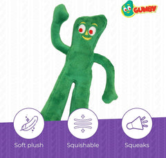 Multipet Gumby Dog Plush Toy - Squeaky Toy for All Dogs - Extra Soft Plush w/ Flexible Legs & Arms - Stuffed Animal for Cuddling & Playing - Cute Dog Pet Toy (9", Green)