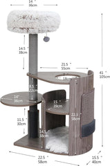 PetPals® Cullen Mid-Century 4-Level Cat Tower with Laminated Wood Frame, Recycled Paper Rope Scratching Posts, Sisal Mat, Soothing Massager, Sustainable Cat Furniture(Taupe)