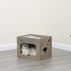 Petpals 2 in 1 Cat House with Corrugate Scratching Pad, Cozy pet Hideaway, Replaceable Scratching Pat, Cat Scratching Cardboard, Easy to Assemble,15x15x19 inches