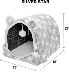 Furhaven Cat Bed Snuggle Hideout for Indoor Cats & Small Dogs, Washable & Foldable w/ Plush Ball Toy - Snuggle Hideout-Bear Pet Tent, Small