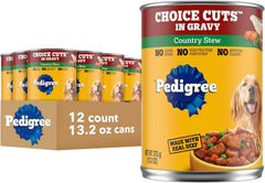 Pedigree Choice Cuts in Gravy Adult Canned Soft Wet Dog Food, Country Stew, 13.2 oz. Cans (12 Count, Pack of 1)