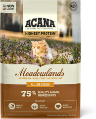 ACANA Highest Protein Meadowlands Grain-Free Dry Cat Food, Free-Run Chicken and Turkey and Chicken Liver Cat Food Recipe