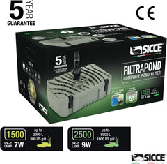 Sicce FILTRAPOND 1500 Complete Pond Filter with Fountain 396 GPH | Up to 800 Gallons Ponds | Recycled Plastic Case Clean Beautiful Water Garden | Submersible Sponge Pump UVC