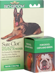 Bio-Groom Sure Clot Styptic Powder for Dogs - Stops Bleeding Nails, Fast Acting, Dog Grooming Supplies, Cruelty-Free, Made in USA, First Aid for Dogs - 0.5 oz 1-Pack