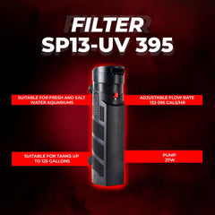 Aquatop 395 GPH Internal Filter with 13W UV Light - for Up to 150 Gallon Fish Tanks, UV for Crystal Clear Water, Fresh & Saltwater Use, Aquarium Filters for Fish & Turtle Tanks, SP13-UV