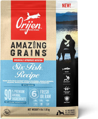 ORIJEN Amazing Grains Six Fish Recipe Dry Dog Food, High Protein Dog Food, Fresh or Raw Ingredients