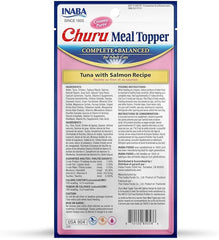 INABA Churu Meal Topper for Cats, Complete & Balanced, Creamy, Lickable Purée Cat Food Topper, 0.5 Ounce Tube, 4 Tubes (4 per Pack), Tuna with Salmon Recipe