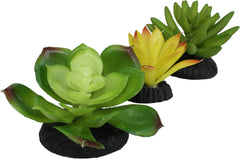 Komodo Reptile Terrarium Succulent 3PK Yellow/Green Plants | Natural Looking Artificial Aquarium Ornament & Habitat Decoration Accessory with Weighted Base