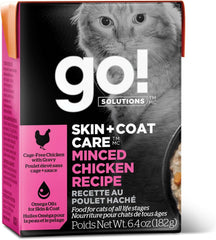 Go! Solutions Skin + Coat Care, Grain-Free Wet Cat Food, Minced Chicken with Gravy Recipe for Sensitive Skin, 6.4 oz