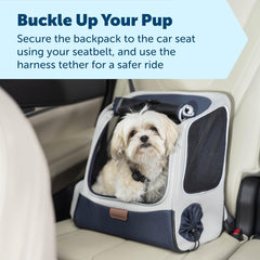 Solvit ProductPet Safe Happy Ride Backpack Pet Carrier - Perfect for Dogs & Cats up to 20lbs - Mesh Windows for Comfortable Travel - Harness Tether for Safety - Easy Access Treat Opening - Can be Secured in The Car