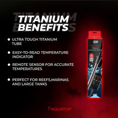 Aquatop Titanium Heater with Digital Controller – Fully Submersible - Up to 100 Gal – Adjustable 68-92°F – Durable Heater for Fresh & Saltwater