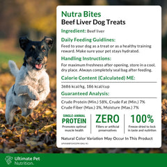 ULTIMATE PET NUTRITION Nutra Bites Freeze Dried Raw Single Ingredient Training Treats Food Topper for Dogs, Beef Liver