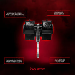 Aquatop Forza Power Filter Surface Skimmer for Aquariums - Adjustable Flow Rate - 40-80 Gallon - Includes Mechanical, Bio-Chemical Filtration