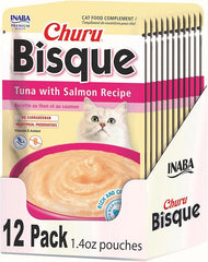INABA Churu Bisque for Cats, Creamy Lickable Purée Side Dish with Vitamin E, Tuna with Salmon Recipe