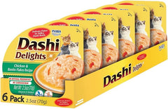 INABA Dashi Delights for Cats, Shredded Chicken with Bonito Flake Broth, 2.5 Ounce Cup, 6 Cups Total, Chicken & Bonito Flakes Recipe