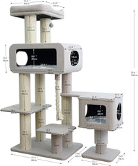 PetPals 71” Grand Maine Coon™ Cat Tree – Ontario, with 2 Large Condo, Replaceable Cardboard Scratcher, Washable Bed, Sustainable Sisal Posts, (Beige)