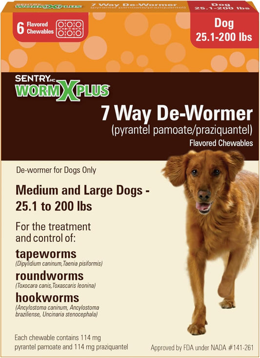 SENTRY PET Care SENTRY Worm X Plus 7 Way DeWormer Large Dogs (6 Count) Package May Vary