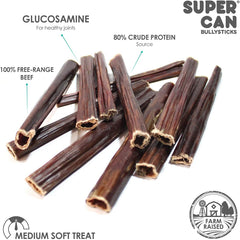 SUPERCAN BULLYSTICKS 6" Beef Bully Sticks for Small Medium Large Dogs (1pc) 100% Natural Dog Chews - Long Lasting Treats for Aggressive Chewers - Healthy Teeth