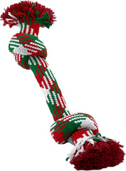 PetSport Holiday Woven 2 Knot Rope Chew and Tug Dog Toy | Made of Premium Non-Toxic Cotton | Helps Clean Dogs Teeth | Extra Thick & Durable Rope | Color-Fast Dye Will not Stain | 14 inch