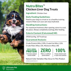 ULTIMATE PET NUTRITION Nutra Bites Freeze Dried Raw Single Ingredient Training Treats Food Topper for Dogs, Chicken Liver