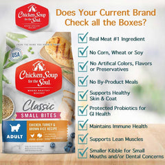 Chicken Soup for The Soul All Natural Premium Small Bites Adult Dry Dog Food, Real Meat First Ingredient, No by-Products, Supports Gut & Immune Health, Chicken, Turkey & Brown Rice