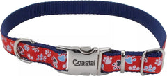Coastal Pet - Ribbon - Adjustable Dog Collar with Metal Buckle, Red with Paws