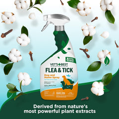 HERO PET Vet's Best Natural Indoor Flea and Tick Spray – Dog Flea and Tick Treatment for Home, Plant-Based Formula with Natural Oils, Kills Fleas, Eggs & Ticks on Contact, Made in USA, Cotton Spice, 32 oz