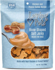 Loving Pets - Soft Chew Jerky (Bone-Shaped, Chicken & Peanut Butter Recipe) USA Made Dog Treats