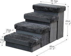 Pet Stairs for Dogs and Cats, 4 Steps, Soft Velvet Cover, Wooden Frame, Easy Assembly