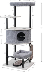 Petpals 54" High Heavy Duty Cat Tree with Durable Iron Frame and Laminated Board,Large Condo,Removable Top Bed,2 Replaceable Scratching Mats