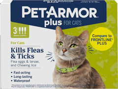 PetArmor Plus Flea and Tick Prevention for Cats, Cat Flea and Tick Treatment, 3 Doses, Waterproof Topical, Fast Acting, Cats Over 1.5 lbs