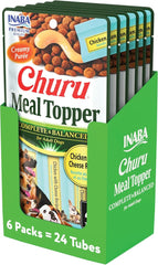 INABA Churu Meal Topper for Dogs, Complete & Balance, Creamy, Lickable Purée Dog Food Topper, 0.5 Ounce Tube, 24 Tubes (4 per Pack), Chicken with Cheese Recipe
