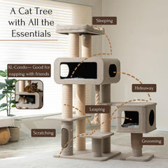 PetPals 71” Grand Maine Coon™ Cat Tree – Ontario, with 2 Large Condo, Replaceable Cardboard Scratcher, Washable Bed, Sustainable Sisal Posts, (Beige)