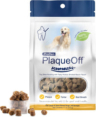 NaturVatProDen PlaqueOff Scoopables - Hickory Smoked Bacon Flavor Dental Bites for Large Dogs, Natural Kelp for Plaque & Tartar Control, Freshens Breath -Large & Giant Breed Dental Care