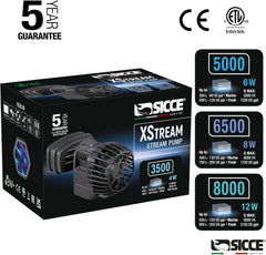 SICCE XSTREAM 5000 Wave Maker Flow Pump 1320 GPH | 360° Adjustable Quiet Submersible Magnetic Powerhead for Saltwater & Freshwater Tanks, Aquarium Water Circulation Pump up to 130 Gallons